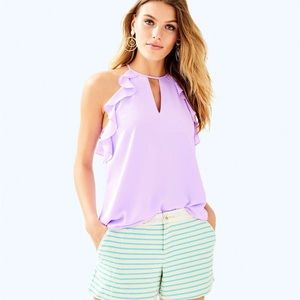 LILLY PULITZER CALLAHAN PARTY SHORTS BLUE HORIZON BAYVIEW STRIPE METALLIC SIZE 4